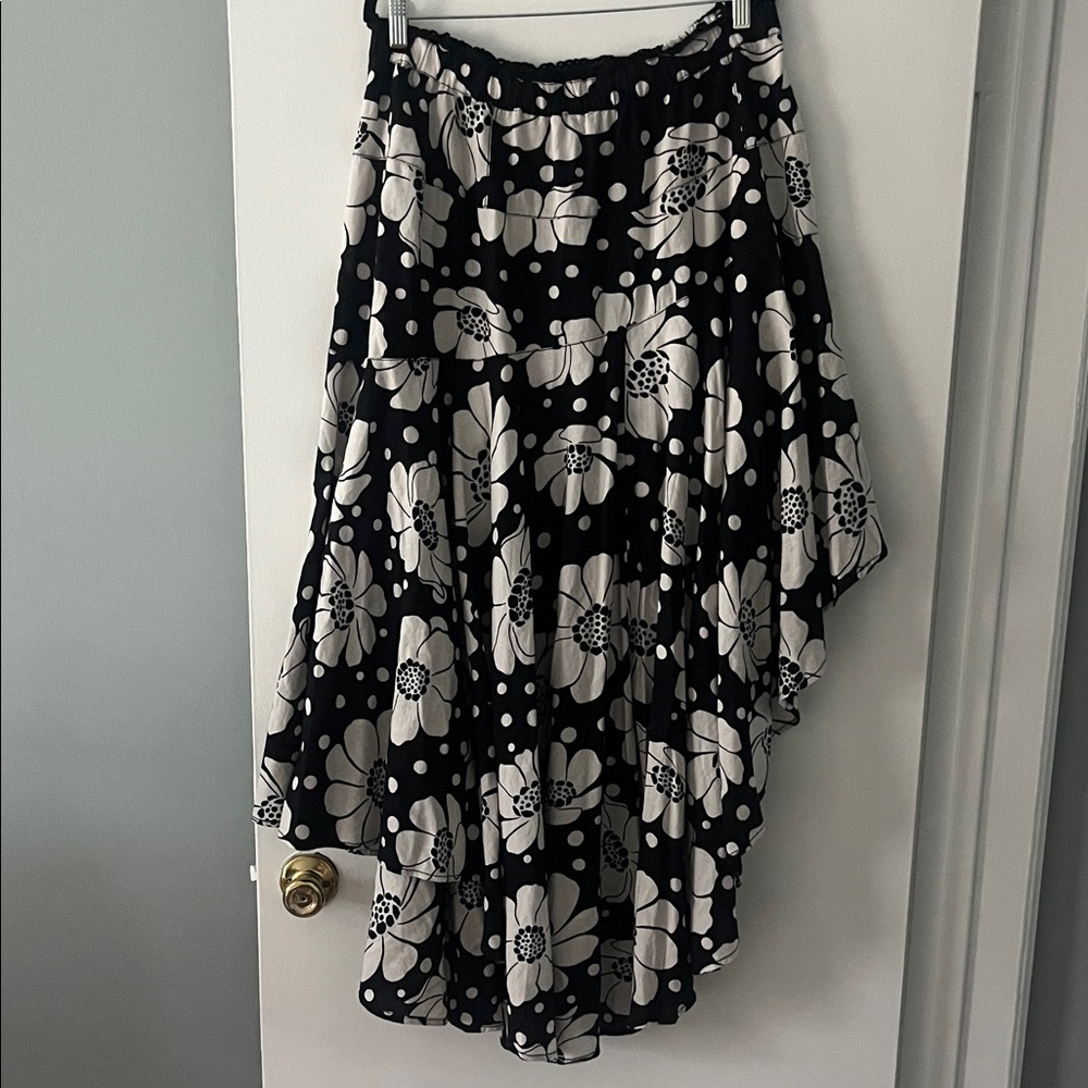 Free People Black and White Floral Asymmetrical Maxi Skirt - Picture 2 of 8